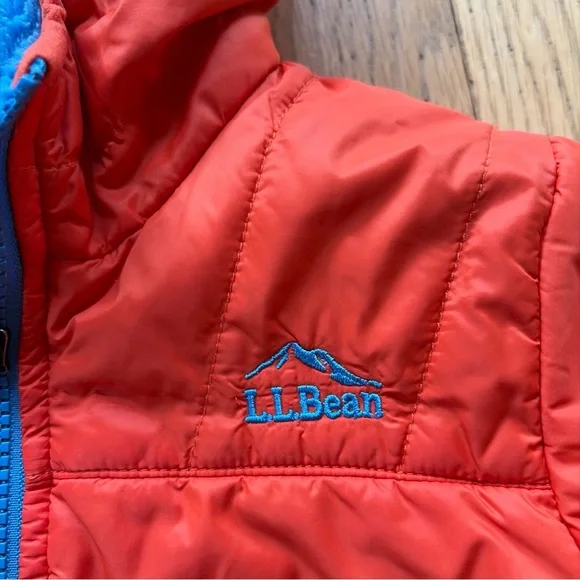 LL Bean Kids Orange Blue Hooded Fleece Lined Jacket Size 3T Blue Reversible - Picture 2 of 9